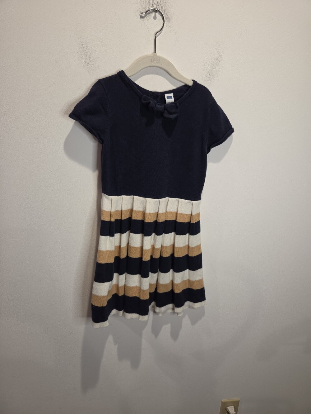 Janie And Jack Size 6 Navy Knit Cotton Dress With Stripes
